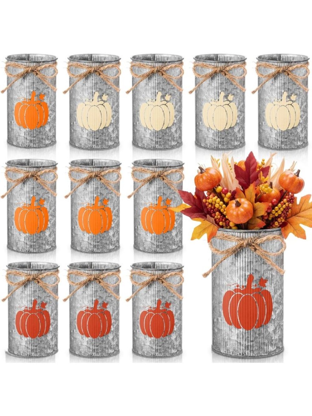 12 Pcs Fall Pumpkin Vases Set - Galvanized Metal Centerpieces for Autumn Decor